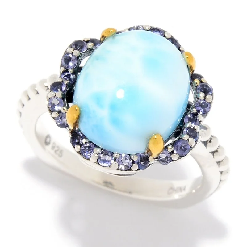 slender eternity ring-925 Sterling Silver Larimar and Iolite Ring