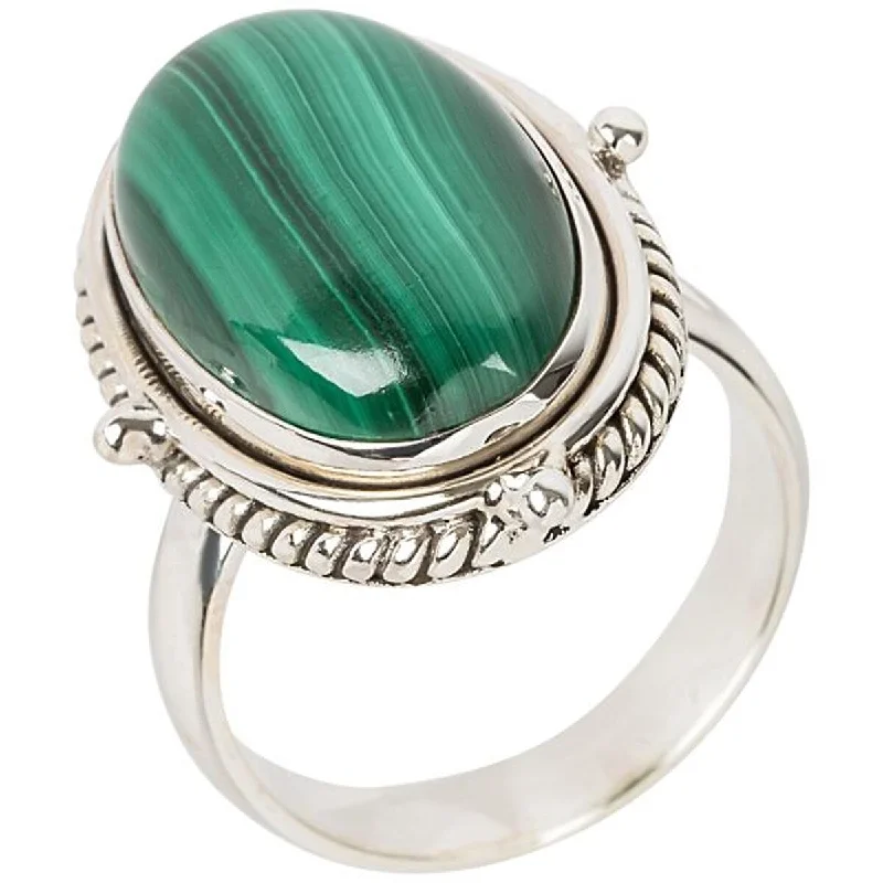 extravagant statement ring-925 Sterling Silver Malachite Gemstone Solitaire Ring