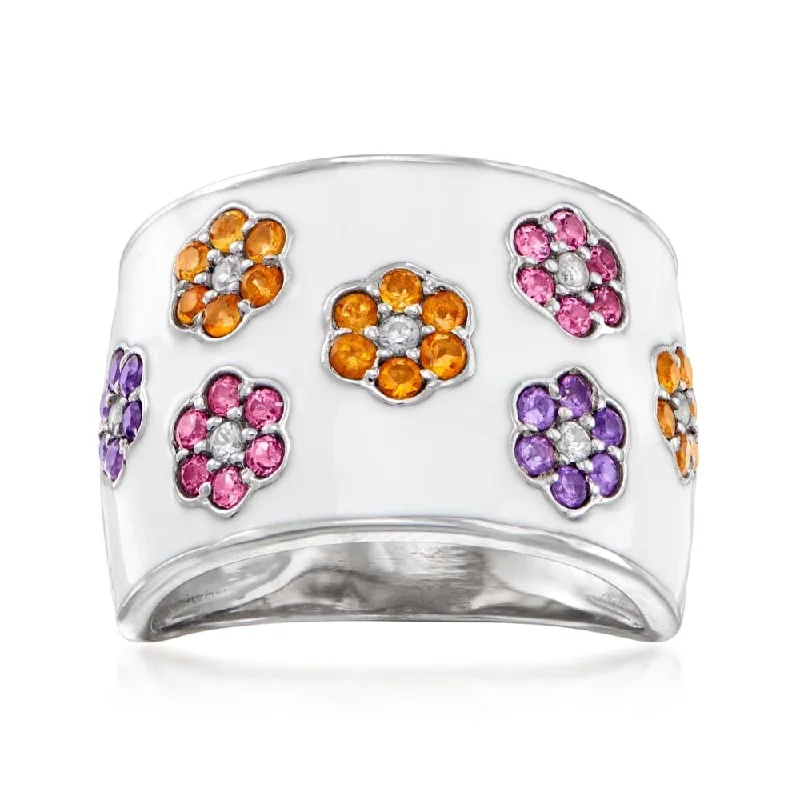 tech-inspired rivet ring-925 Sterling Silver Multi Gemstone Band Ring