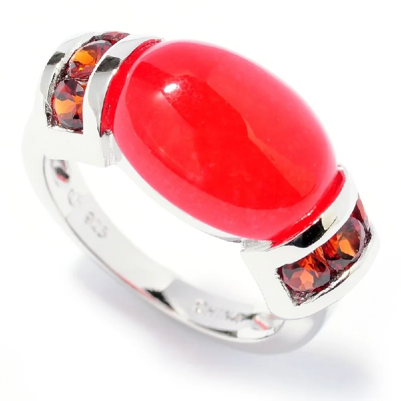 retro pearl ring-925 Sterling Silver Red Garnet and Red Jade Ring