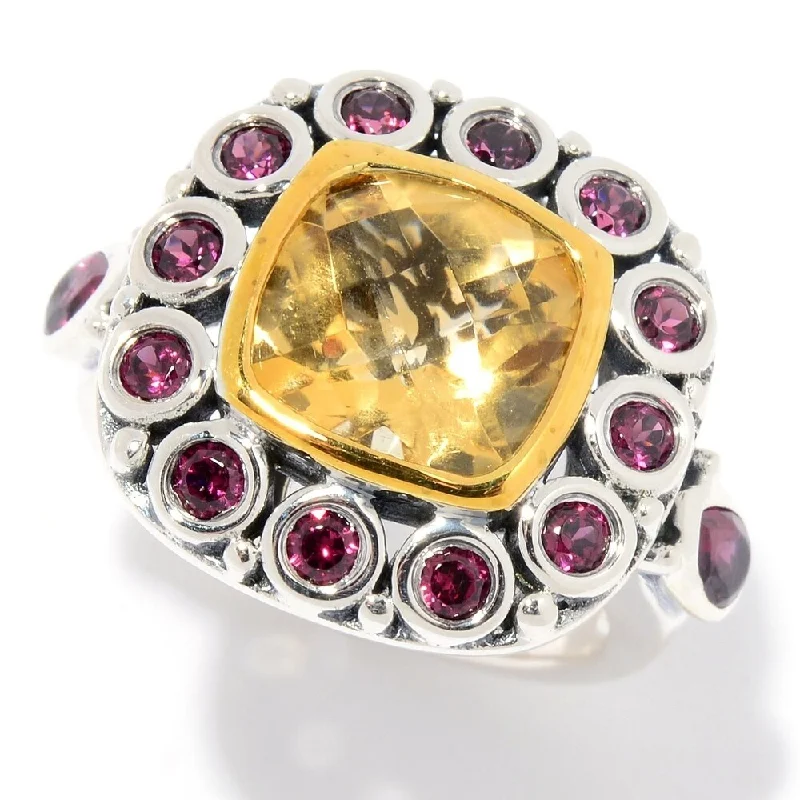 slender birthstone ring-925 Sterling Silver Rhodolite Garnet and Citrine Ring