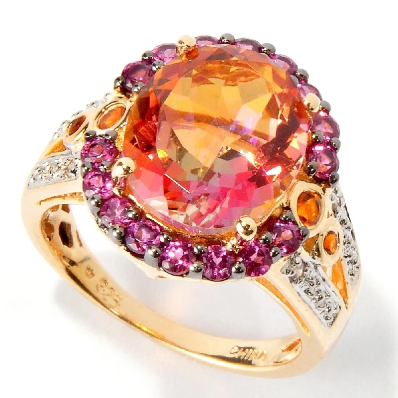 custom orbit ring-925 Sterling Silver Sunset Topaz,Madeira Citrine,Rhodolite Garnet Size 11