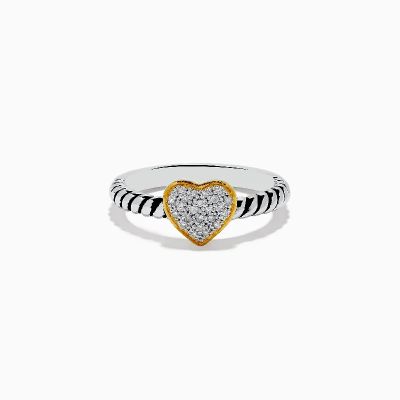 slender birthstone ring-925 Sterling Silver Two Tone Gold Plated Diamond Heart Ring