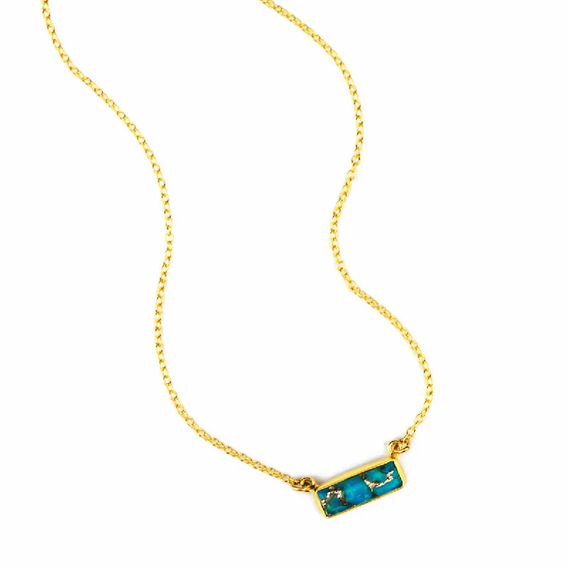 seven-gem layered necklace-Copper Turquoise Bar Necklace : December Birthstone : Adira Series