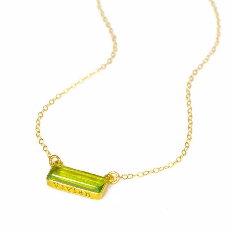 ripple-shaped layered necklace-Peridot Bar Necklace : August Birthstone : Adira Series