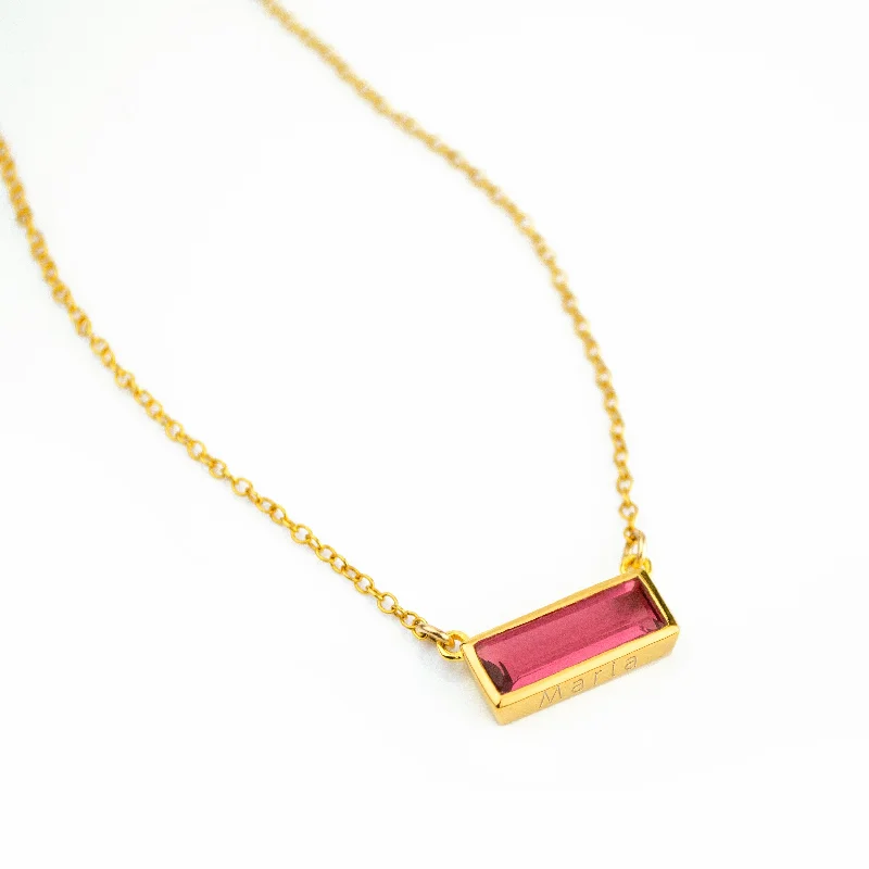 ripple-shaped necklace-Ruby Bar Necklace : July Birthstone : Adira Series