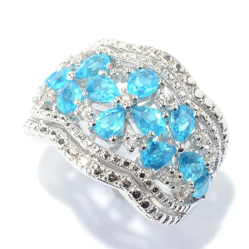 drifter stacking ring-Apatite & White Zircon Floral Scalloped Wide Band Ring