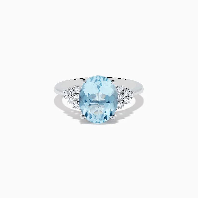 slender stacking ring-Aquarius 14K White Gold Aquamarine and Diamond Ring