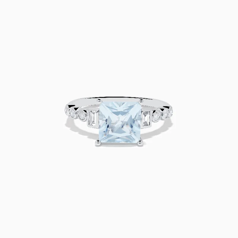 morganite promise ring-Aquarius 14K White Gold Aquamarine and Diamond Ring