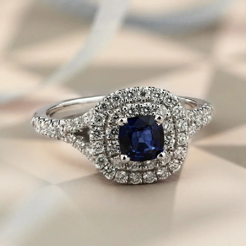 sculpted silver band ring-Auriya 14k Gold 1/2ct Cushion-cut Sapphire and Diamond Halo Engagement Ring 3/4ctw (H-I, SI1-SI2)