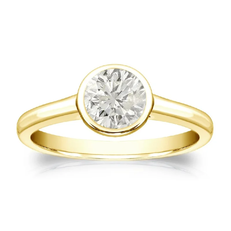 sculpted silver ring-Auriya 14k Gold 1/2ctw Bezel-set Round Diamond Solitaire Engagement Ring Bezel Set Modern (J-K, SI1-SI2)