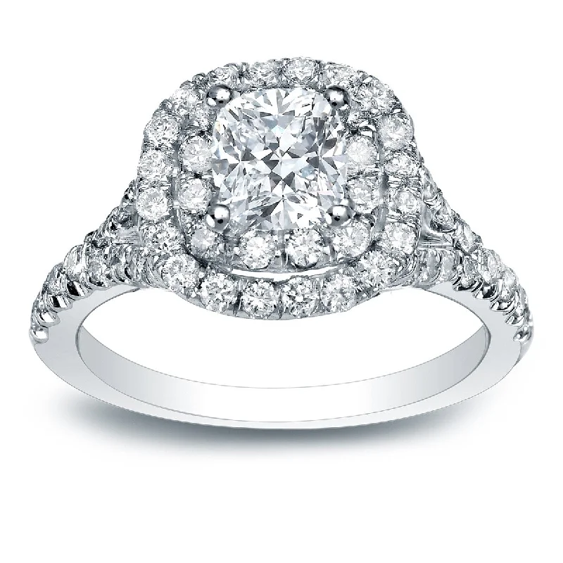 sculpted silver ring-Auriya 14k Gold 1 3/4ctw Cushion-cut Double Halo Diamond Engagement Ring Certified (H-I, SI1-SI2)