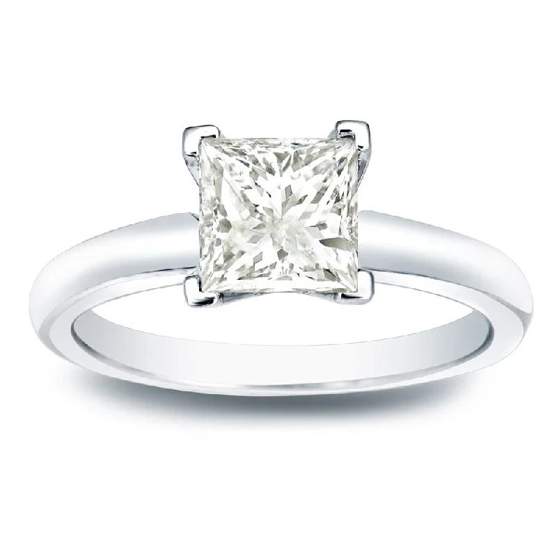 chiseled silver ring-Auriya 14k Gold 1ct TDW Princess-Cut Diamond Solitaire Engagement Ring (J-K, I1-I2)