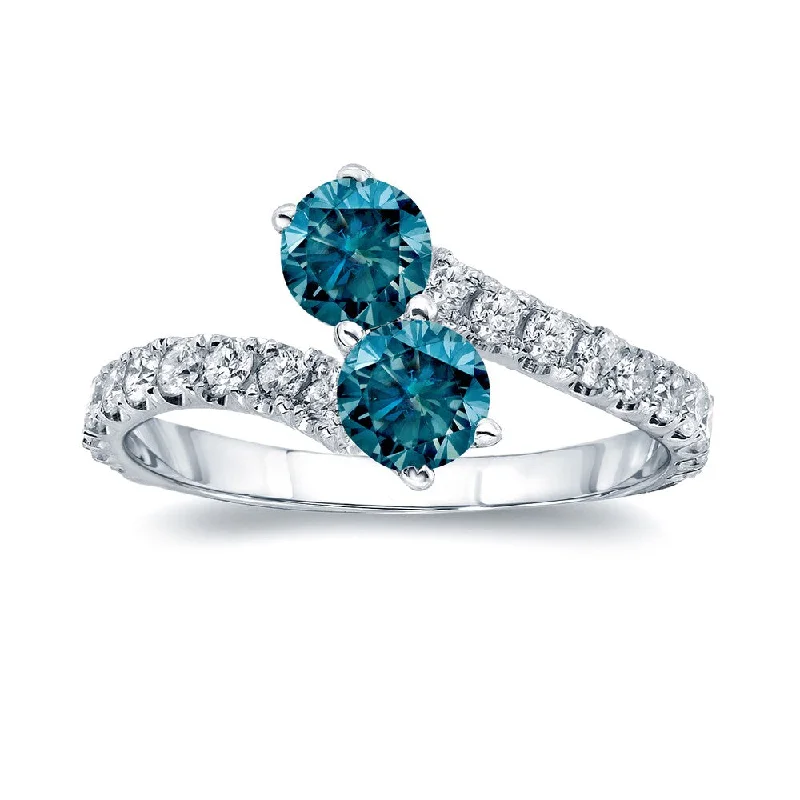 aquamarine eternity ring-Auriya 14k Gold 2 carat TW 2-Stone Blue Diamond Engagement Ring (I1-I2)