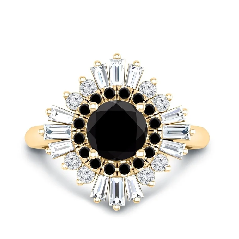 retro-style ring-Auriya 14k Gold 2ctw Baguette Ballerina Halo Black Diamond Engagement Ring