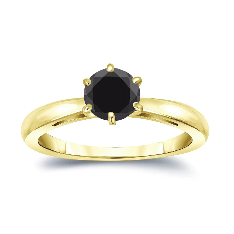 matte black onyx ring-Auriya 14k Gold 3/4ctw Round Solitaire Black Diamond Engagement Ring 6-Prong