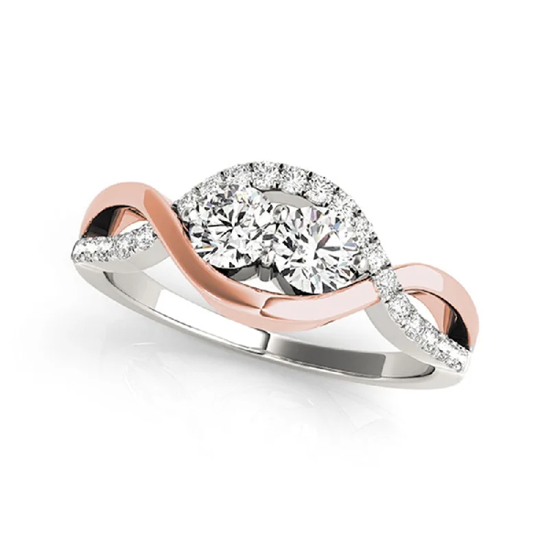 ripple-shaped promise ring-Auriya 14k Two-tone Gold 1/2ctw Unique Two-stone Diamond Engagement Ring (H-I, SI1-SI2)