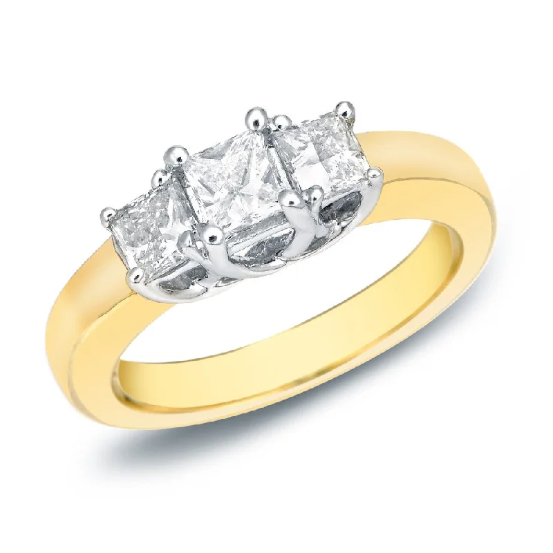 two-shade promise ring-Auriya 14k Two-Tone Gold 3/4ct TDW 3-Stone Princess-Cut Diamond Engagement Ring H-I, VS1-VS2