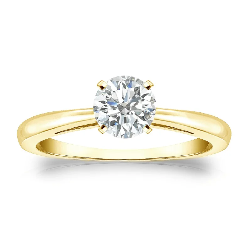 chiseled silver ring-Auriya 18k Gold 1/2ctw Round Solitaire Diamond Engagement Ring