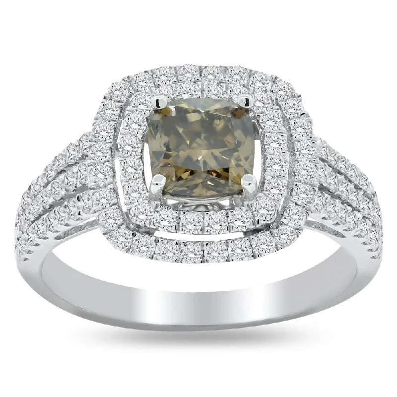 ripple-shaped topaz ring-Auriya 18k Gold 1 3/4ct One-of-A-Kind Fancy Brown Diamond Halo Engagement Ring (G-I, SI1-SI2)