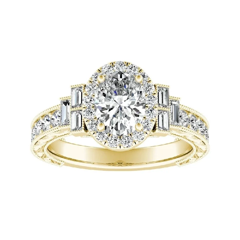 adaptable friendship ring-Auriya 18k Gold 1 5/8cttw Vintage Art Deco Oval-cut Halo Diamond Engagement Ring