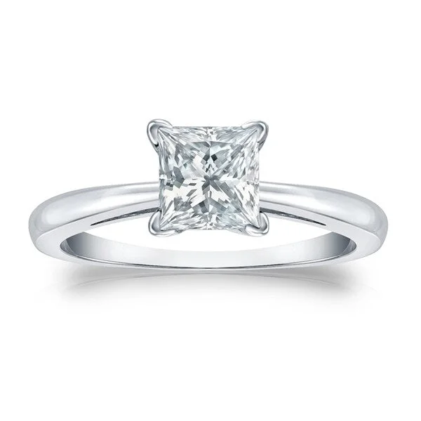 sculpted diamond ring-Auriya 18k Gold GIA Certified 1.25-Carat TW Princess-Cut Solitaire Diamond Engagement Ring