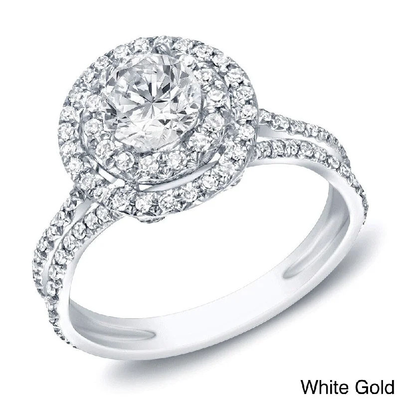 interlocked gold ring-Auriya 1ct TDW Double Halo Round Diamond Engagement Ring 14k Gold (H-I, SI1-SI2)