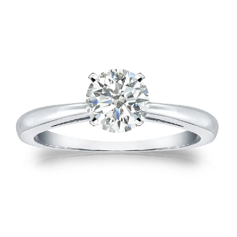 furrowed silver ring-Auriya 3/4ct TDW Round Solitaire Diamond Engagement Ring Platinum