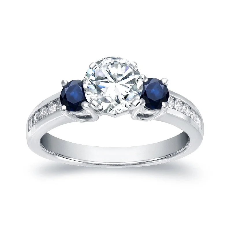 floral-themed ring-Auriya 3-Stone 4/5cttw Diamond and 2/5ct Sapphire Engagement Ring 14k White Gold (H-I, SI1-SI2)