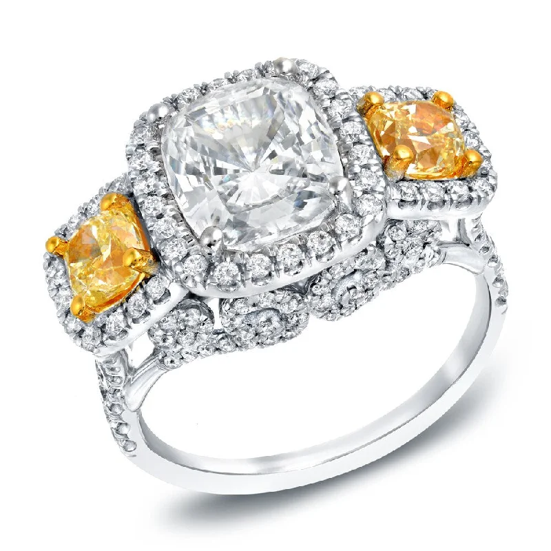 tech gold ring-Auriya 5 Carat TW Fancy Cushion Cut Yellow Diamond Engagement Ring 18K Gold Certified