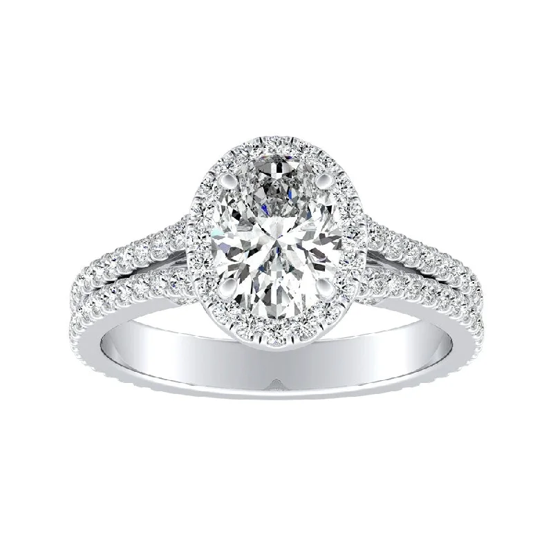 adaptable gemstone ring-Auriya Platinum 1 1/10ctw Oval-cut Halo Diamond Engagement Ring