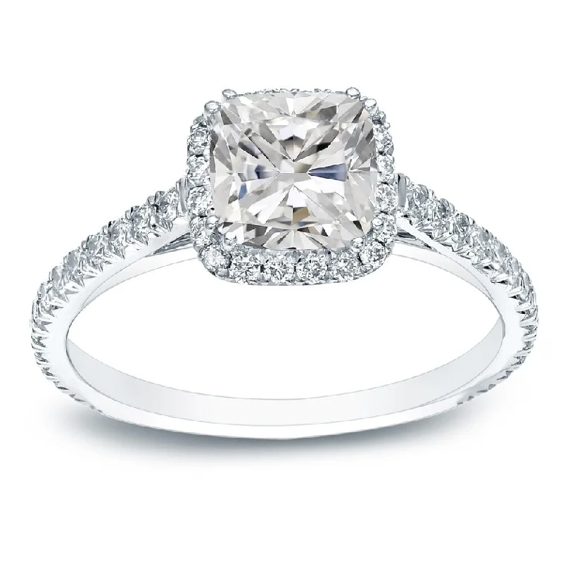 fluid design ring-Auriya Platinum 1 1/2ctw Cushion-cut Halo Diamond Engagement Ring Certified (H-I, I1-I2)