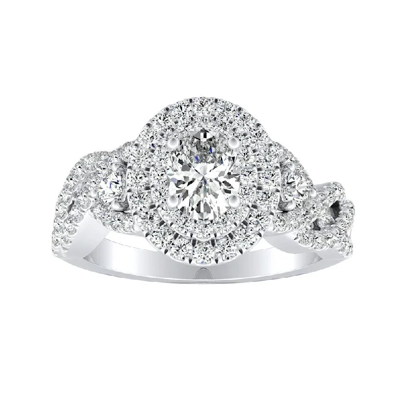 chiseled gemstone ring-Auriya Platinum 1 3/8ctw Braided Oval-cut Halo Diamond Engagement Ring (H-I, SI1-SI2)