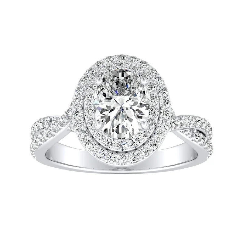 slender diamond ring-Auriya Platinum 1 3/8ctw Oval-cut Double Halo Diamond Engagement Ring