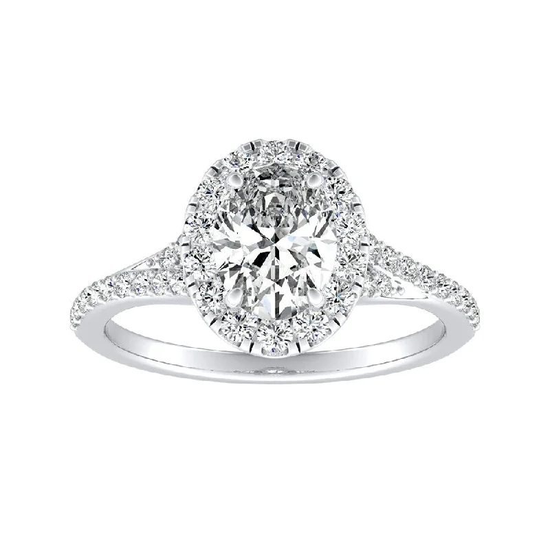 slender couple ring-Auriya Platinum 1ctw Oval-cut Halo Diamond Engagement Ring (I-J, I1-I2)