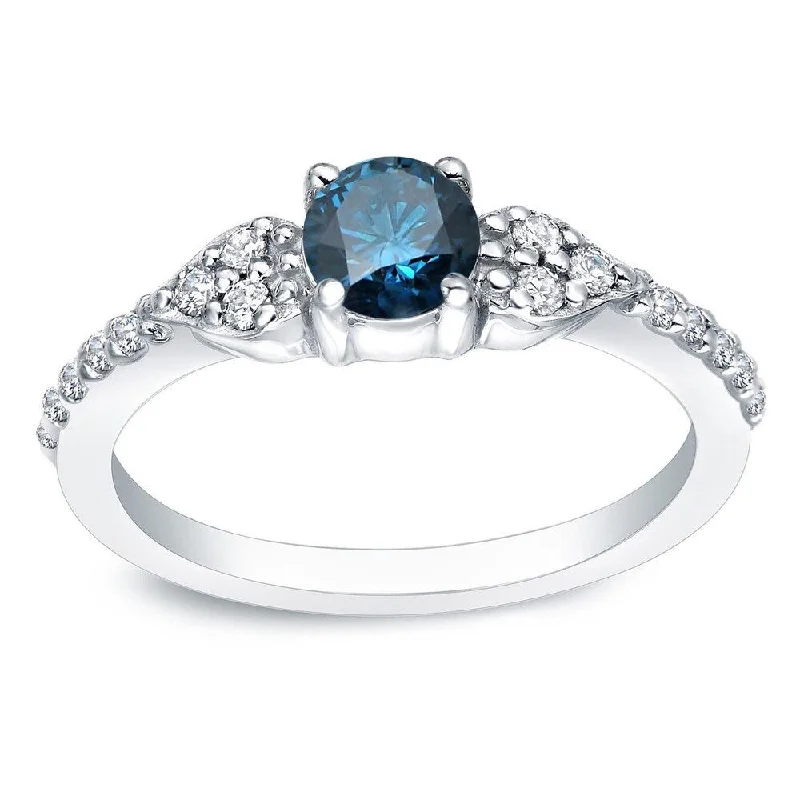 retro-style promise ring-Auriya Platinum 2/3 carat TW Blue Diamond Engagement Ring (H-I, SI2-SI3)