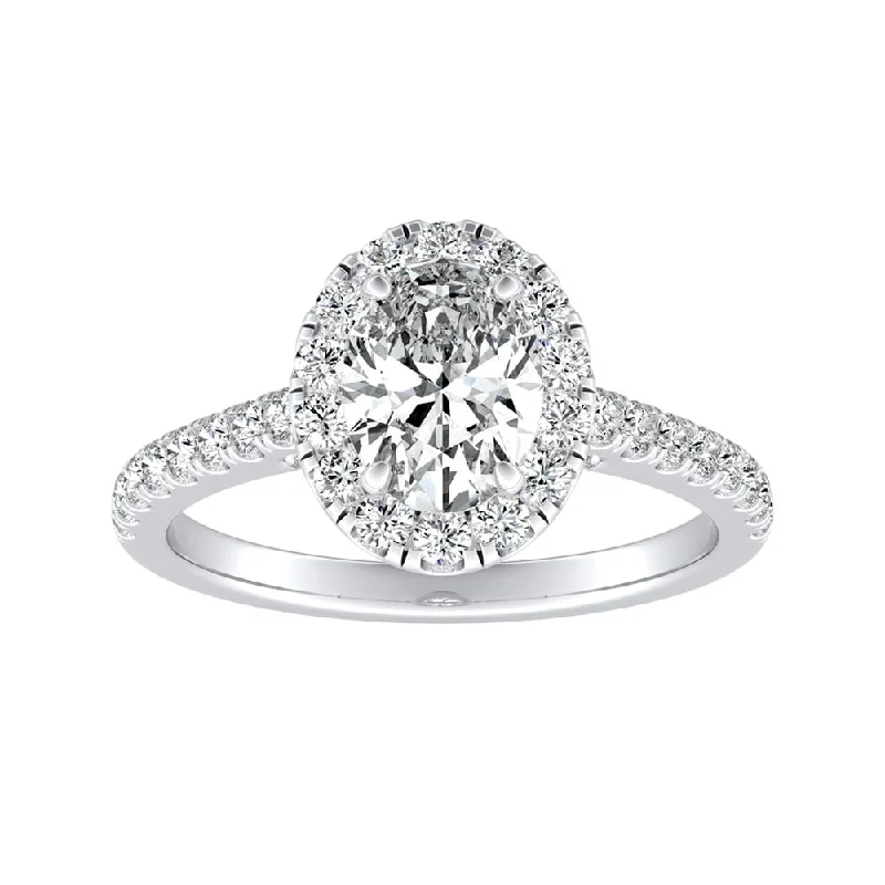 adaptable silver ring-Auriya Platinum 3/4ctw Oval-cut Halo Diamond Engagement Ring (H-I, SI1-SI2)