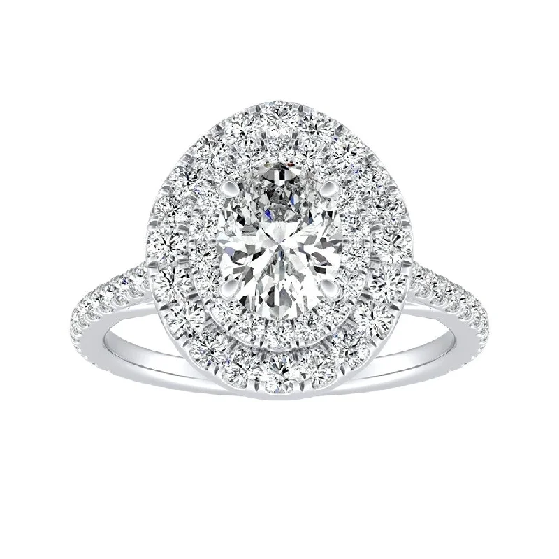 floral sprig ring-Auriya Platinum Oval Shape 7/8 carat TW Double Halo Diamond Engagement Ring (H-I, SI1-SI2)