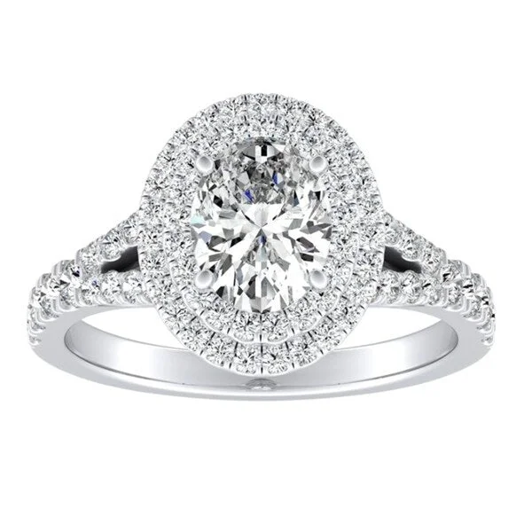 ripple-shaped promise ring-Auriya Platinum Oval Shape Halo Diamond Engagement Ring 1ctw (H-I, SI1-SI2) - White H-I