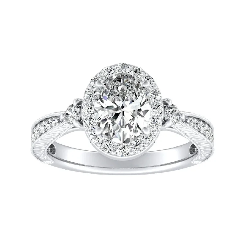 tech gemstone ring-Auriya Platinum Vintage Oval Halo Diamond Engagement Ring 1 1/3ctw (I-J, I1-I2)