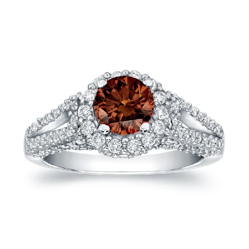 raw gold ring-Auriya Unique 1 1/4ct TDW Brown Diamond Halo Engagement Ring 14k White Gold (H-I, SI1-SI2)