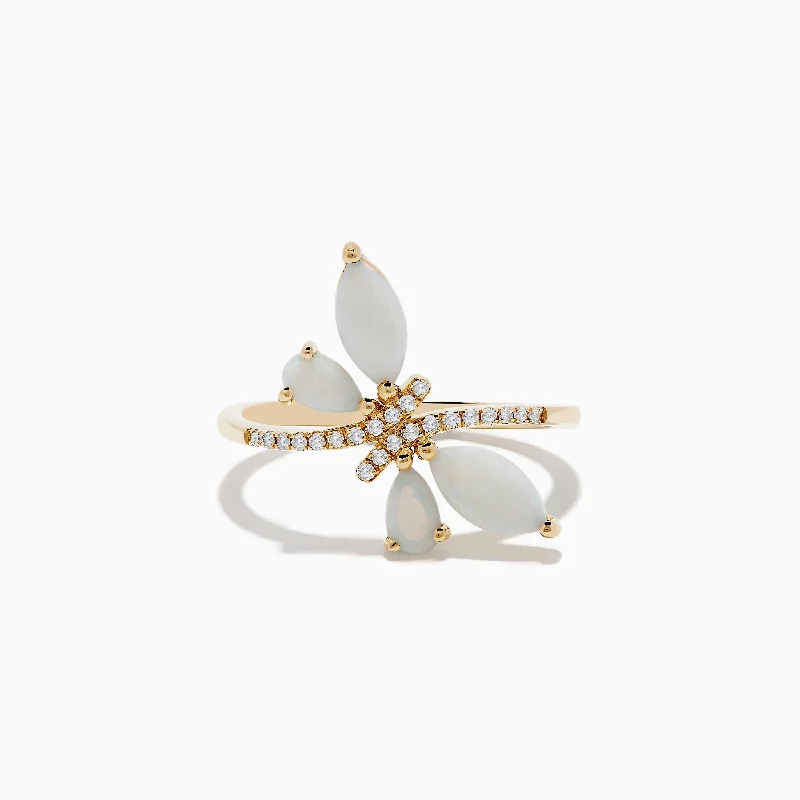 rose gold aquamarine ring-Aurora 14K Yellow Gold Opal and Diamond Butterfly Ring