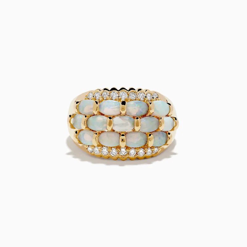 floral-inspired band ring-Aurora 14K Yellow Gold Opal and Diamond Ring