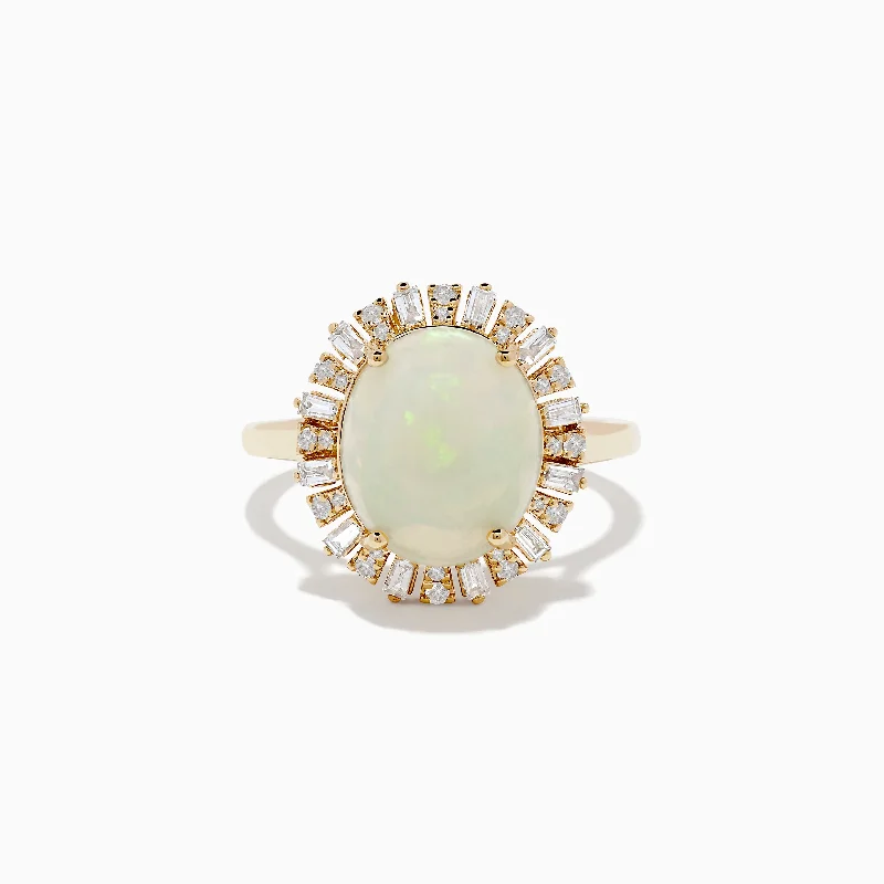 chiseled couple ring-Aurora 14K Yellow Gold Opal Diamond Ring