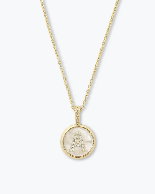 sprig drop necklace-Baby Love Letters Medallion Necklace - Gold|White Diamondettes