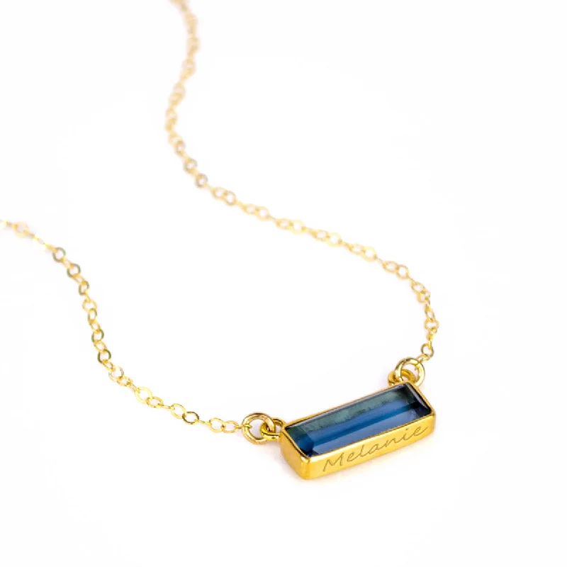 sprig engraved necklace-Kyanite Bar Necklace : September Birthstone : Adira Series