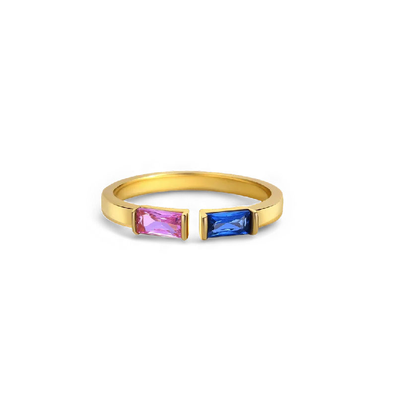 adaptable gold ring-Adjustable Double Birthstone Band Ring