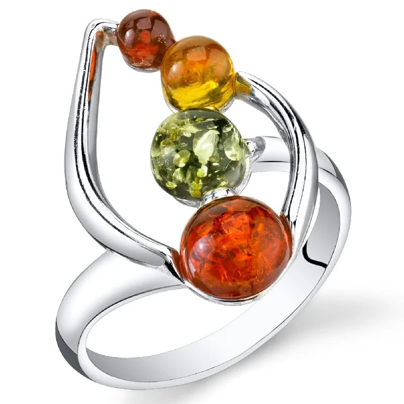 adaptable infinity ring-Baltic Amber Leaf Design Ring in Sterling Silver