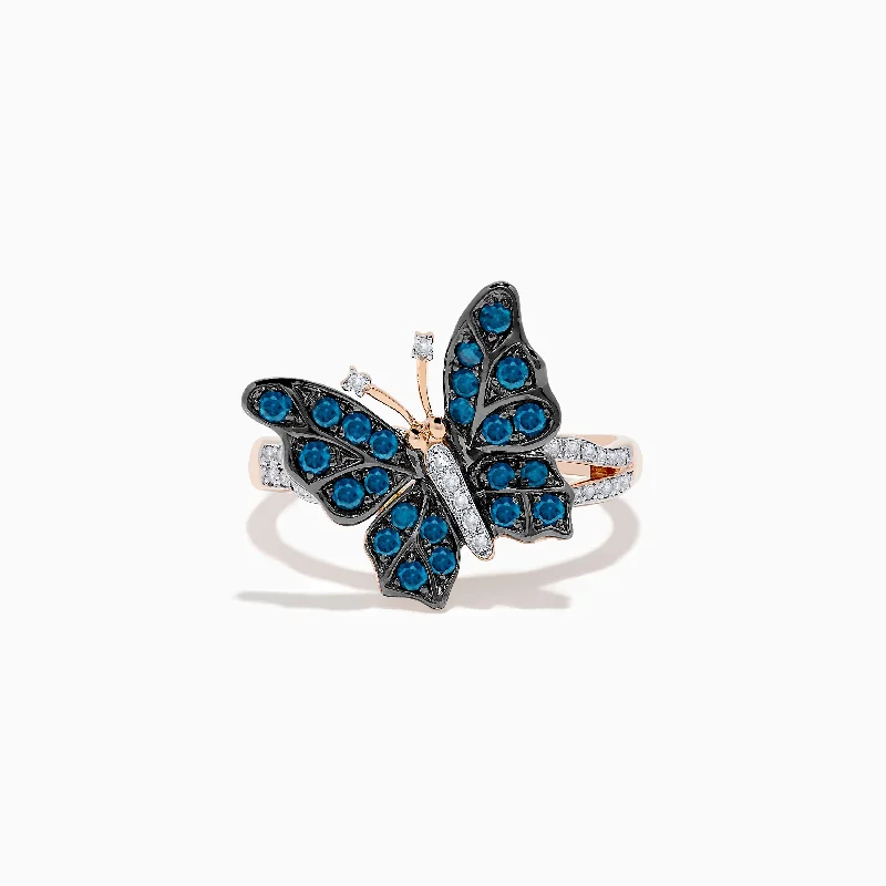 crescent wave ring-Bella Bleu 14K Rose Gold White and Blue Diamond Butterfly Ring