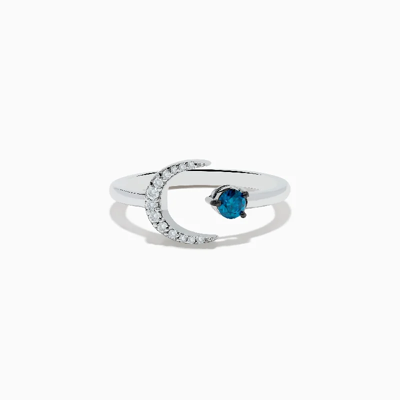 tech gold ring-Bella Bleu 14K White Gold White and Blue Diamond Crescent Moon Ring